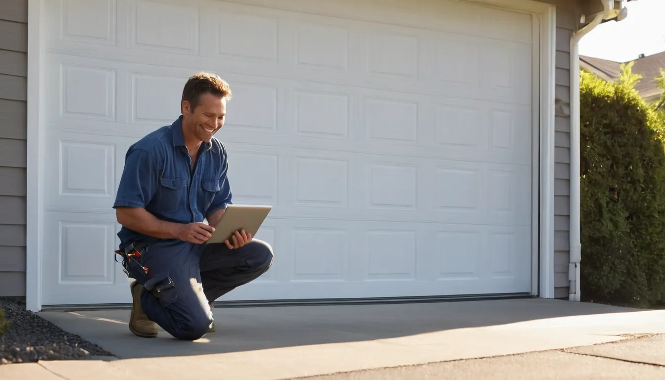 A friendly provider checking a garage door at a home near Maryland Heights